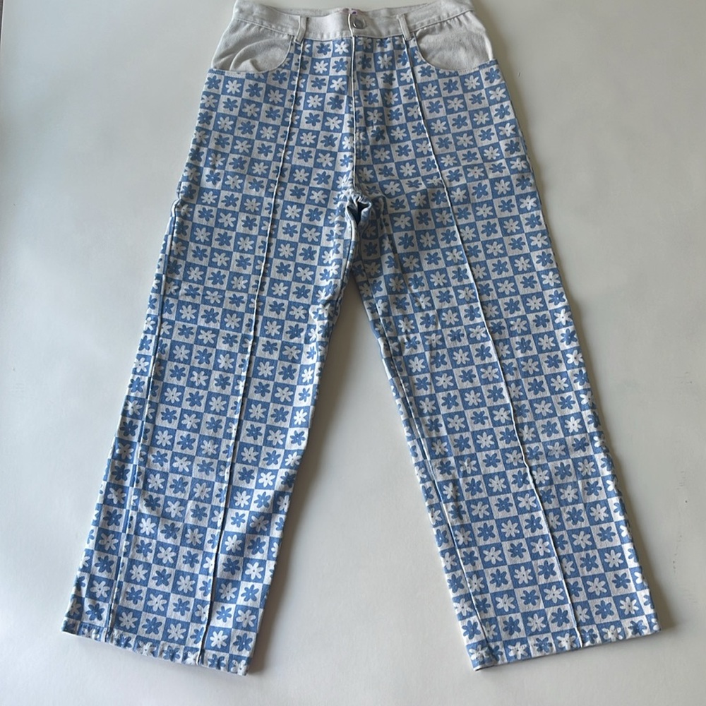Lisa Says Gah! x KJP 💙Blue💙 Daisy Check Print Robyn Straight Leg Jeans 30